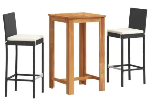 Set bar de grădină 3 piese negru lemn masiv acacia și poliratan - 2/5