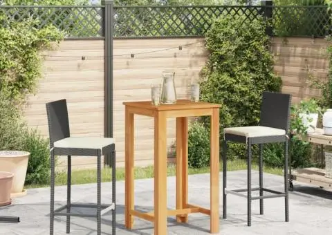 Set bar de grădină 3 piese negru lemn masiv acacia și poliratan - 3/5