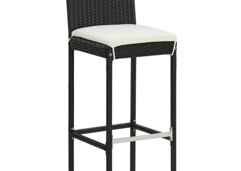 Set bar de grădină 3 piese negru lemn masiv acacia și poliratan - 4/5