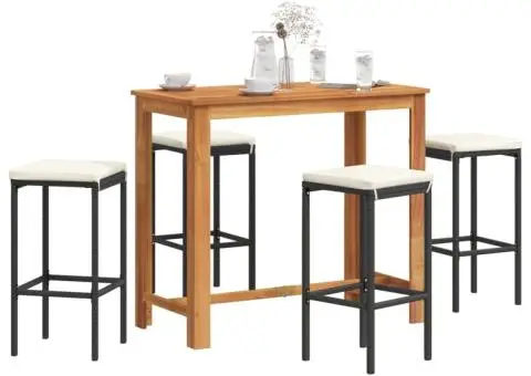 Set bar de grădină 5 piese negru lemn masiv acacia și poliratan - 1/5