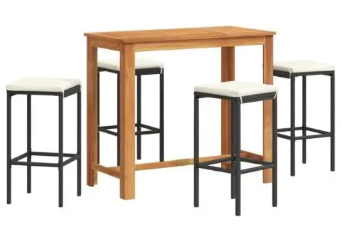 Set bar de grădină 5 piese negru lemn masiv acacia și poliratan - 2/5