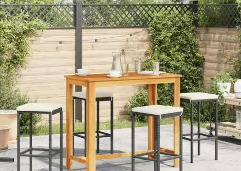 Set bar de grădină 5 piese negru lemn masiv acacia și poliratan - 3/5