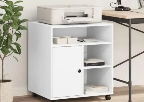 Suport pentru imprimantă cu roți, alb, 60x50x67 cm - 3/5