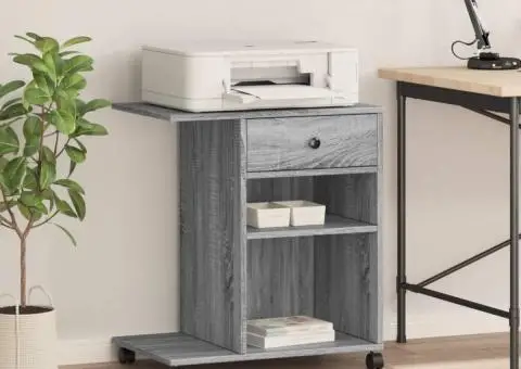 Suport pentru imprimantă cu roți, gri sonoma, 60x40x68,5 cm - 3/5