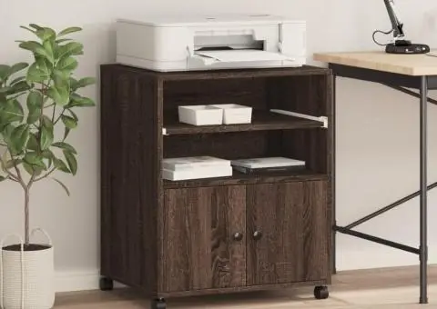 Suport pentru imprimantă cu roți, stejar maro, 60x48x74 cm - 3/5