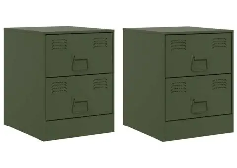 Noptiere, 2 buc., verde, 34,5x39x44 cm, oțel - 2/5