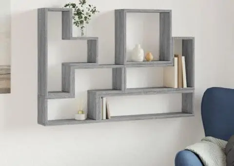 Raft de perete, gri sonoma, 96x12x64 cm, lemn prelucrat - 3/5