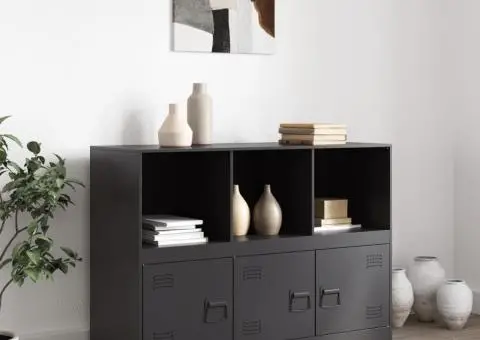 Servantă, negru, 99x39x73 cm, oțel - 3/5