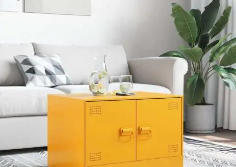 Măsuță de cafea, galben muștar, 67x50x44 cm, oțel - 3/5