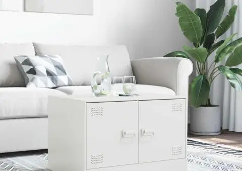 Măsuță de cafea, alb, 67x50x44 cm, oțel - 3/5