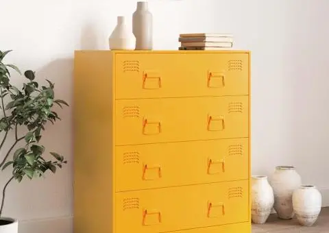 Noptieră, galben muștar, 67x39x83 cm oțel - 3/5