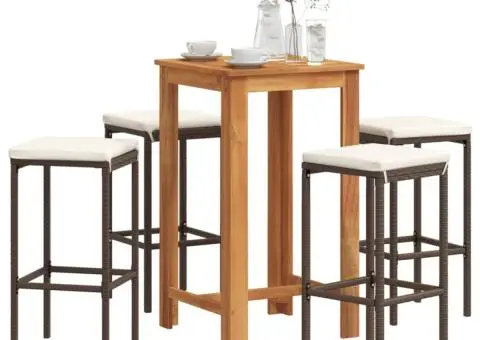 Set bar de grădină, 5 piese, maro, lemn masiv acacia/ poliratan - 1/5