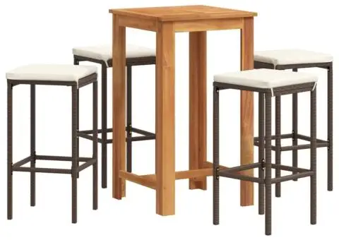 Set bar de grădină, 5 piese, maro, lemn masiv acacia/ poliratan - 2/5