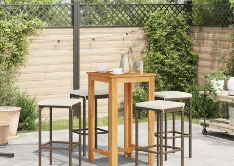 Set bar de grădină, 5 piese, maro, lemn masiv acacia/ poliratan - 3/5