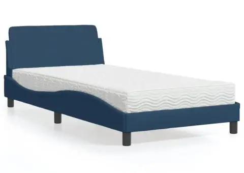 Pat cu saltea, albastru, 100x200 cm, textil - 1/5