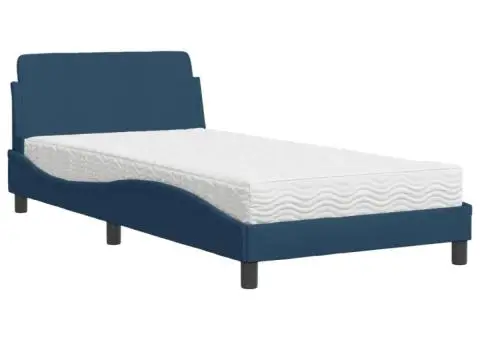 Pat cu saltea, albastru, 100x200 cm, textil - 2/5