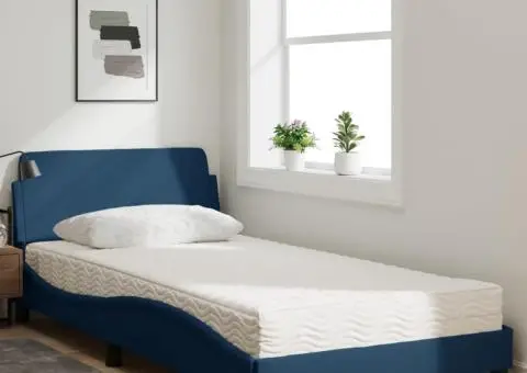 Pat cu saltea, albastru, 100x200 cm, textil - 3/5