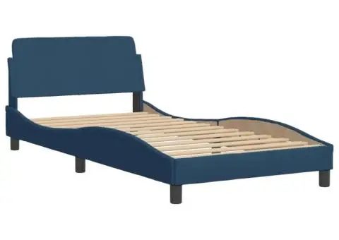 Pat cu saltea, albastru, 100x200 cm, textil - 4/5