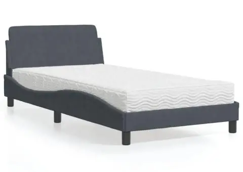 Pat cu saltea, gri închis, 100x200 cm, catifea - 1/5