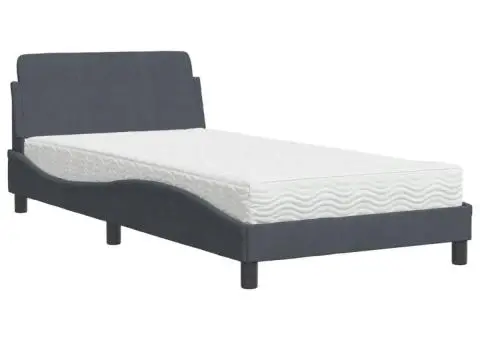 Pat cu saltea, gri închis, 100x200 cm, catifea - 2/5
