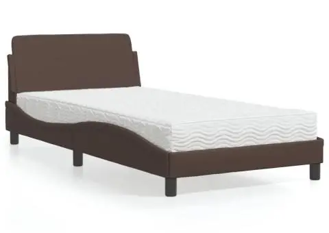 Pat cu saltea, maro, 100x200 cm, piele ecologică - 1/5