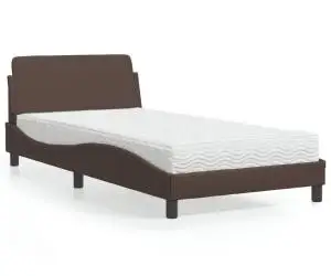vidaXL Pat cu saltea, maro, 100x200 cm, piele ecologică