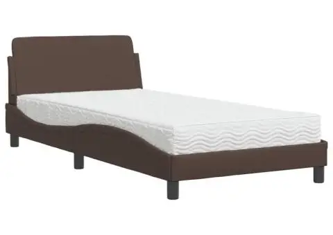 Pat cu saltea, maro, 100x200 cm, piele ecologică - 2/5