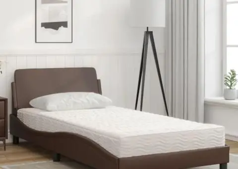 Pat cu saltea, maro, 100x200 cm, piele ecologică - 3/5