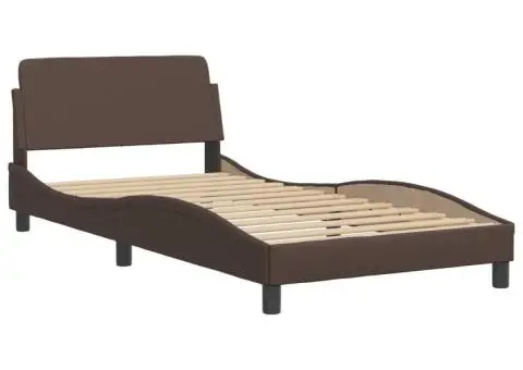 Pat cu saltea, maro, 100x200 cm, piele ecologică - 4/5