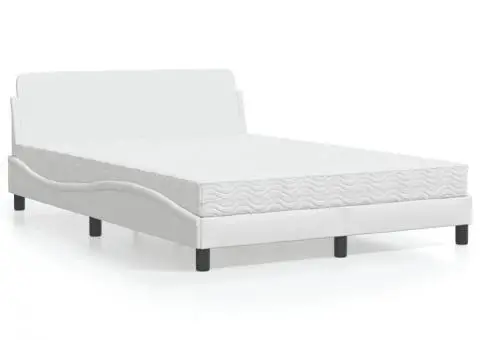 Pat cu saltea, alb, 120x200 cm, piele ecologică - 1/5