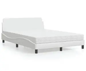 vidaXL Pat cu saltea, alb, 120x200 cm, piele ecologică