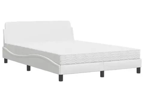 Pat cu saltea, alb, 120x200 cm, piele ecologică - 2/5