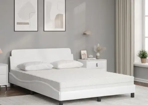 Pat cu saltea, alb, 120x200 cm, piele ecologică - 3/5