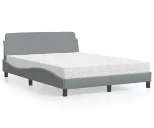 vidaXL Pat cu saltea, gri deschis, 140x190 cm, textil