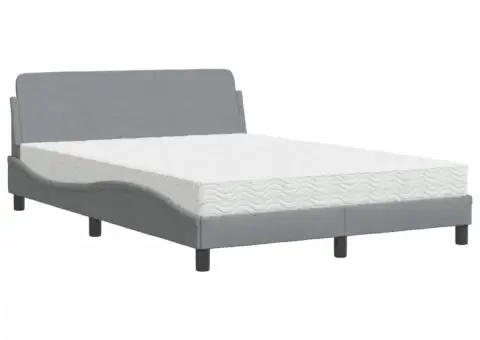 Pat cu saltea, gri deschis, 140x190 cm, textil - 2/5