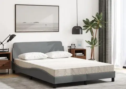 Pat cu saltea, gri deschis, 140x190 cm, textil - 3/5