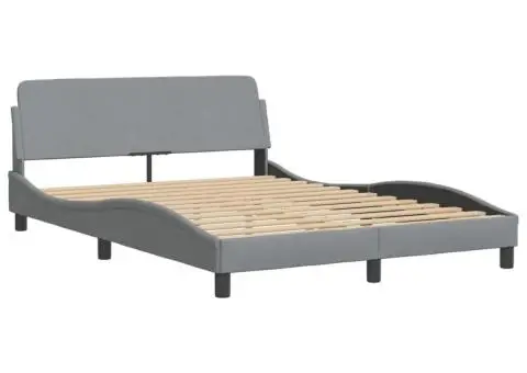 Pat cu saltea, gri deschis, 140x190 cm, textil - 4/5