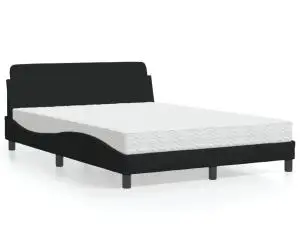 vidaXL Pat cu saltea, negru, 140x190 cm, textil