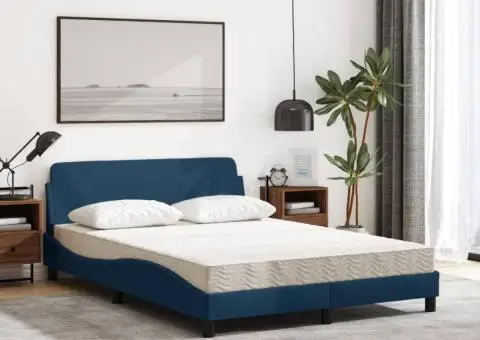 Pat cu saltea, albastru, 140x200 cm, textil - 3/5