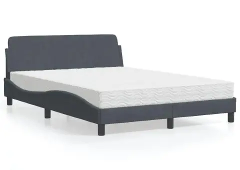 Pat cu saltea, gri închis, 140x190 cm, catifea - 1/5