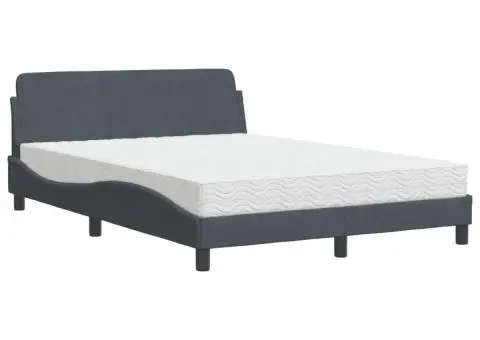 Pat cu saltea, gri închis, 140x190 cm, catifea - 2/5
