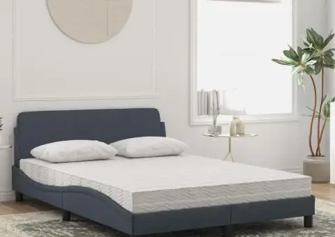 Pat cu saltea, gri închis, 140x190 cm, catifea - 3/5