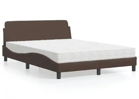 Pat cu saltea, maro, 140x190 cm, piele ecologică - 1/5