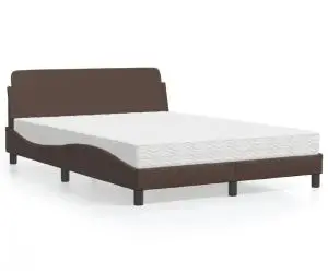 vidaXL Pat cu saltea, maro, 140x190 cm, piele ecologică