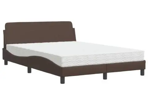 Pat cu saltea, maro, 140x190 cm, piele ecologică - 2/5