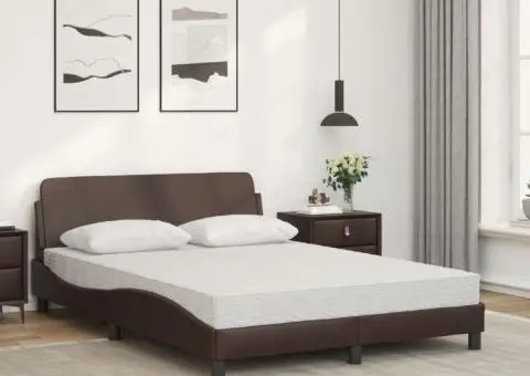 Pat cu saltea, maro, 140x190 cm, piele ecologică - 3/5