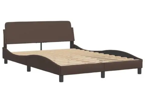 Pat cu saltea, maro, 140x190 cm, piele ecologică - 4/5