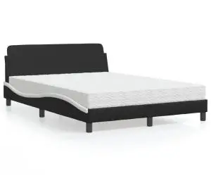 vidaXL Pat cu saltea, negru și alb, 140x190 cm, piele ecologică