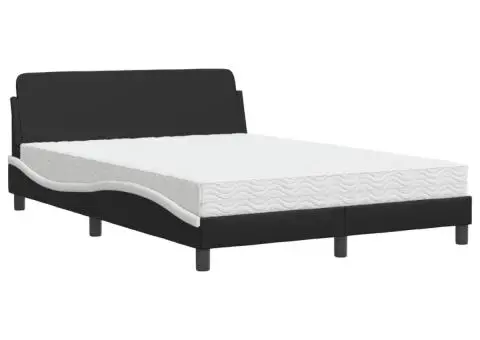 Pat cu saltea, negru și alb, 140x190 cm, piele ecologică - 2/5