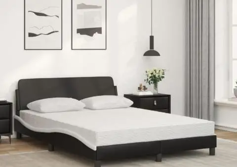 Pat cu saltea, negru și alb, 140x190 cm, piele ecologică - 3/5